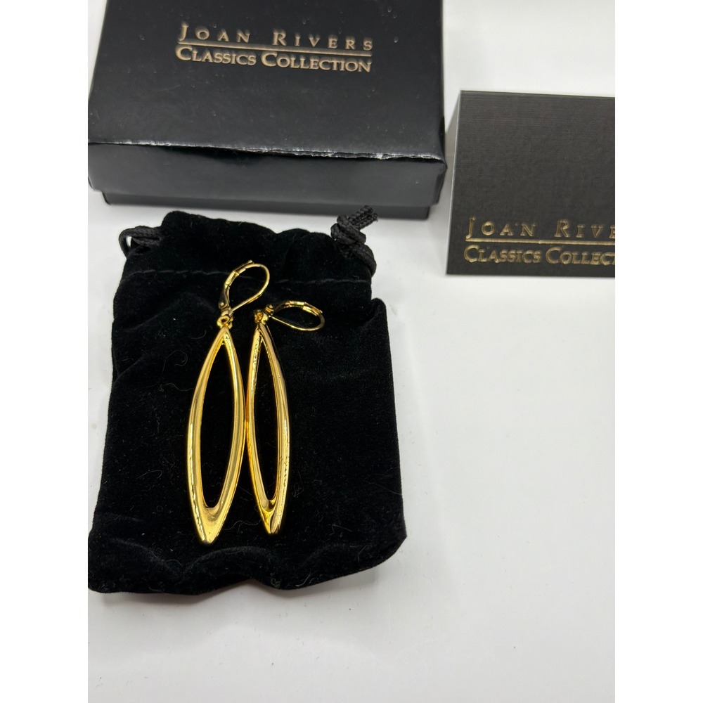 NIB VTG Joan Rivers Classics Collection Earrings Gold Open Marquise Leverback